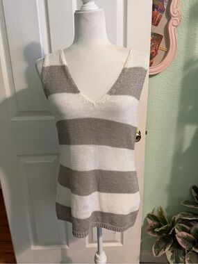 Banana Republic Metallic Striped Knit Tank - White & Silver